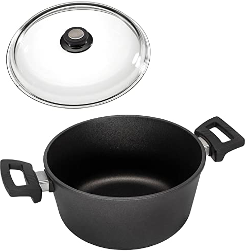 Eurolux Guss-Topf Ø 28 cm Induktion Set mit Deckel aus Glas - 6.5 Liter - großer induktiver Universal-Koch-Topf Aluguss mit Antihaft-Beschichtung - Made in Germany
