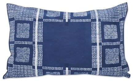 NOVICA Artisan Handmade Batik Cotton Pillow Sham Indigo Blue Thai Handdyed Cushion Cover White Thailand Pillows Throws Pillowcases Shams Printed Sustainablenatural Materials Bohemian [29.5in L x 19.7]