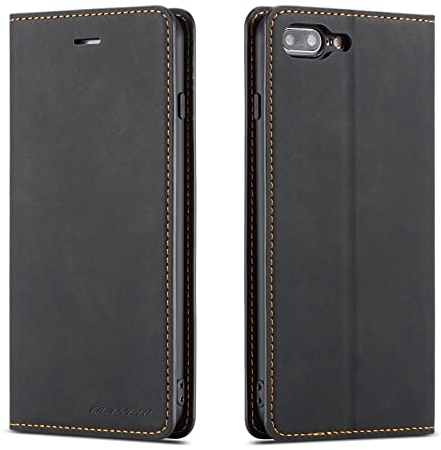QLTYPRI Hülle für iPhone 7 Plus 8 Plus, Premium Dünne Ledertasche Handyhülle mit Kartenfach Ständer Flip Schutzhülle Kompatibel mit iPhone 7 Plus 8 Plus - Schwarz