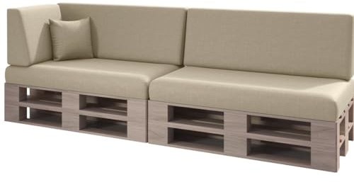 sunnypillow Palettenkissen für Palettenmöbel - 6er Set - Palettenauflage für Palettensofa für Garten - Palettenpolster mit abnehmbarem Bezug für Europaletten - Rückenkissen & Sitzkissen Cremefarben