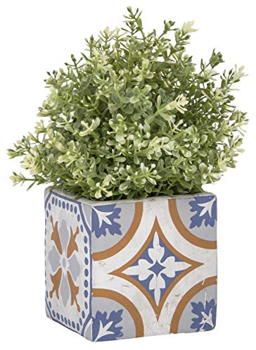 Esschert Design Blumentopf‚ Portugiesische Kacheln aus Beton, Größe S, 11,3 x 11,3 x 10,9 cm, quadratischer Blumentopf, Pflanztopf