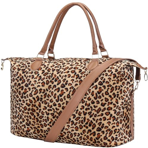 XinblueCo Wochenendtasche mit Kuh-Aufdruck, Reisetasche, Kuhdruck, Übernachtungstasche, Westerntasche, Wochenendtasche für Krankenhaus, Mutterschaft, Leopard