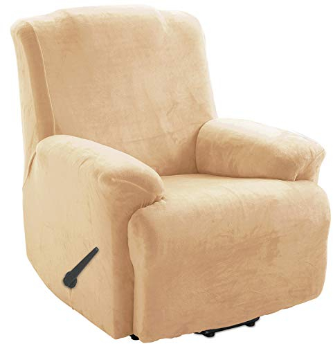 TIANSHU Samt Ruhesessel bezüge, Stretch Sesselschoner Elastisch Plush Couchbezug stilvolle Luxus-Möbelbezüge Anti-Rutsch-High Stretch Relaxsessel bezüge(Ruhesessel,Warmer Sand)