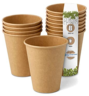 BIOZOYG 100 Stück Kaffeebecher Pappbecher 250ml / 10 oz Ø 90 mm braun - Einwegbecher plastikfrei - Becher aus nachhaltiger Forstwirtschaft - Kaffeebecher Einweg