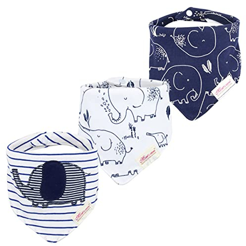 CuteOn Baby Drool Lätzchen, Unisex 3PCS Absorbierender Baumwolle Dreieck Bib mit Druckknöpfen for Boys Girls 63 Elefanten