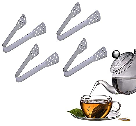 Kosma Juego de 4 pinzas de acero inoxidable para bolsitas de té, exprimidor de bolsas de té, colador, soporte para bolsitas de té, 6 pulgadas