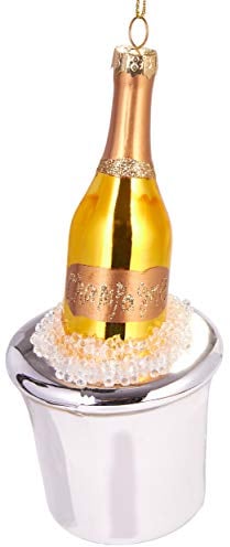 BRUBAKER Champagnerkühler mit Flasche - Handbemalte Weihnachtskugel aus Glas - Mundgeblasener Christbaumschmuck Figuren lustig Deko Anhänger Baumkugel - ca. 14.5 cm