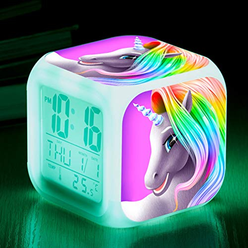 RAILONCH Einhorn Wecker für Mädchen, Digitaler Wecker mit LED Nacht, beleuchtetes Kindertagsgeschenk für Kinder Jungen und Mädchen (001)