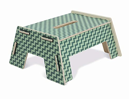 Werkhaus WH 4970 Fußbank Zick-Zack-Muster Türkis ca. 32 x 15,5 x 27,5 cm Tritthocker Holzhocker