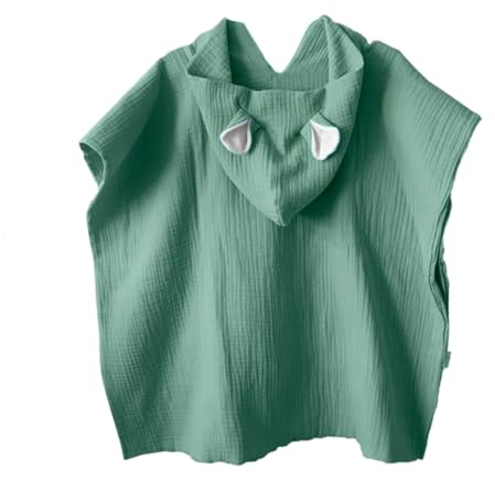MIMUSELINA Badeponcho Baby – Badeponcho Kinder aus Musselin – Leichter und Saugfähiger Poncho, Schnelltrocknend – Bademantel Kinder (Minze)