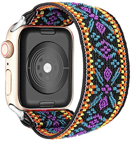 Solo Loop Correa Elástica Compatible con Apple Watch Correa 44mm 42mm 38mm 40mm 45mm 41mm Estampado retro Scrunchies Correa Deportiva para iWatch Series 7 6 SE 5 4 3 2