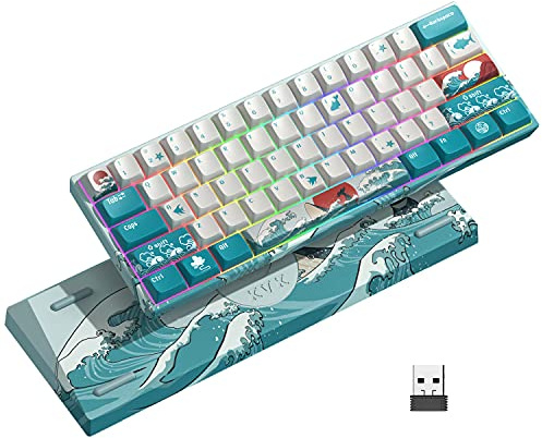 HITIME 60 Percent Keyboard, XVX M61 Pro 3-Modes Wireless Mechanical Keyboard, Hot-Swappable Custom Gaming Key Board, RGB Backlit, for Windows Mac PC Gamers(Coral Sea Theme, Pre-lubed Linear Switch)