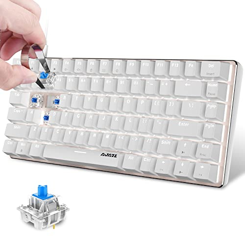 Hotswapple Gaming-Tastatur, 80% Mechanische Blaue Schalter Keyboard mit weiße LED-Hintergrundbeleuchtung, ABS-Tastenkappe, USB-Typ-C Verkabelt, 82 Tasten Anti-Ghosting, für PC, Laptop, Mac-Weiß
