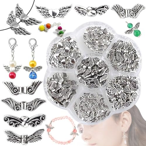 Benaton 140 Stück Engel Perlen Bastelset, Spacer Engelsflügel für Schmuck DIY Handwerk (7 Stile, Jeweils 20 Stück)