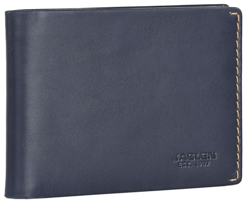 JASLEN - Herren Geldbörse Echtleder RFID Schutz - Herren Leder Geldbörse Klein oder Groß - Portemonnaie Herren Echtleder mit Kartenfächern, Marineblau-Kamel