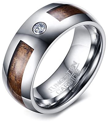 Dsnyu 8MM Wolfram Ehering für Herren, Partnerringe Holz Gravur Hochzeitsringe Wolfram Trauringe 57 (18.1)