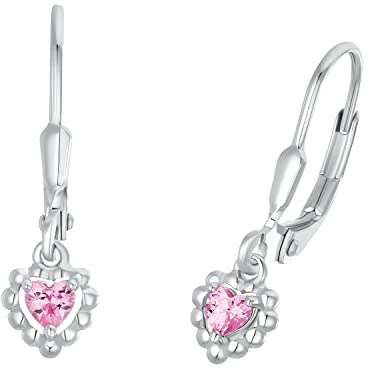 Amor Ohrhänger 925 Sterling Silber Mädchen Kinder Ohrschmuck, mit Zirkonia synth., 2,2 cm, Silber, Herz, Kommt in Schmuck Geschenk Box,
