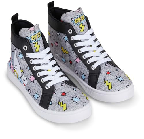 BT21 Line Friends Damen-Sneaker, offiziell lizenzierte Schnür-Sneaker, Tata, Van, Chimmy, Cooky, Shooky und RJ, GRAU, 37 EU