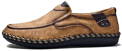 Hoefirm Mocassins Homme Cuir Chaussures Pieds Larges Loafers Plates Chaussure Confort Slip ins Marron Chaussons Homme 47