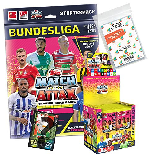 collect-it.de MY HOME OF CARDS + TOYS Exklusive Aufbewahrungshüllen im Bundle mit Topps Match Attax 2022/23-1 Starter + 1 Display (36 Booster) + 1 seltene Nationalspieler Karte