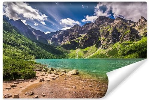 Muralo Selbstklebende Vlies Fototapete SEE MORSKIE OKO Tatra Berge Wald Bäume Pflanzen Steine Natur Landschaft 3D für Wohnzimmer Schlafzimmer Br. 368cm x Hö. 280cm