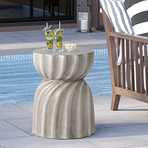 HOMPUS Einzigartiger Beistelltisch für den Außenbereich, Beton, Gartenhocker, runder Terrassen-MgO-Beistelltisch, leichter kleiner Akzenttisch für den Innen- und Außenbereich, Terrasse, Garten,