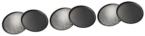 OQHAIR 5 Juegos de sartenes para Pizza, Plancha de Acero Inoxidable, sartenes Redondas para Pizza, Accesorios para Plancha, Bandeja para Servir Pizza, Bandeja para Hornear con Agujeros, b