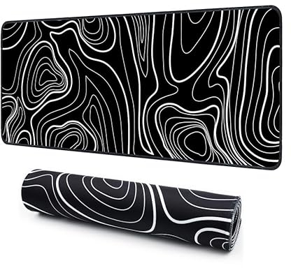 Giecy Alfombrilla de ratón XXL Gmaing, Mousepad Grande 900 x 400mm, alfombrilla escritorio con Base de Goma Antideslizante para Jugadores, PC(Líneas Negras y Blancas)