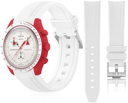 Kompatibel mit Omega X Swatch Moonswatch Speedmaster, 20 mm geflochtenes geprägtes Gummi-Uhrenarmband für Omega X Swatch Speedmaster Moonswatch, gebogen, keine Lücken, Ersatzarmband für Damen und