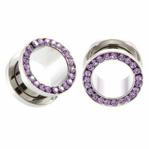 Decentraland Silber und Lila 2 Stück Edelstahl O Ohrmessgeräte Tunnel Ohren Schraubverschluss Körperpiercing-Schmuck 8mm（0g）