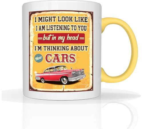 Star Online Funny Classic Christmas Secrete Santa Coffe Xmas Gifts I'm Thinking About - 11oz Ceramic Dishwasher Safe Mugs Cup (Car Vintage - Yellow)