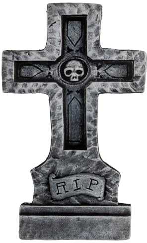 Horror-Shop R.I.P. Grabstein als Kreuz mit Totenkopf 60cm