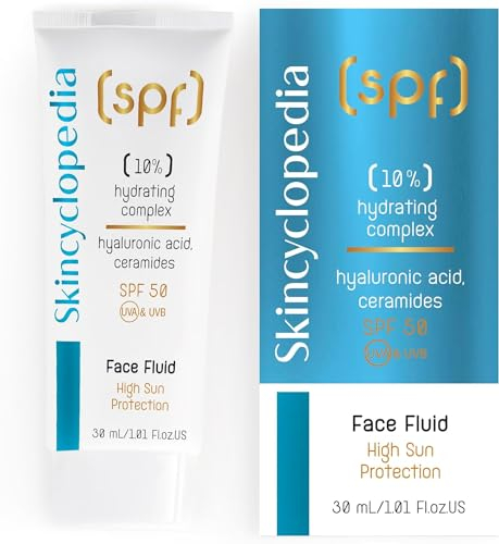 Skincyclopedia LSF 50 Sonnencreme, Hyaluron Sonnenfluid mit Ceramiden und Centella Asiatica, Sun Protection Face Fluid SPF 50, UVA und UVB, Sonnenschutz mit hohem Breitspektrumschutz, 50ml