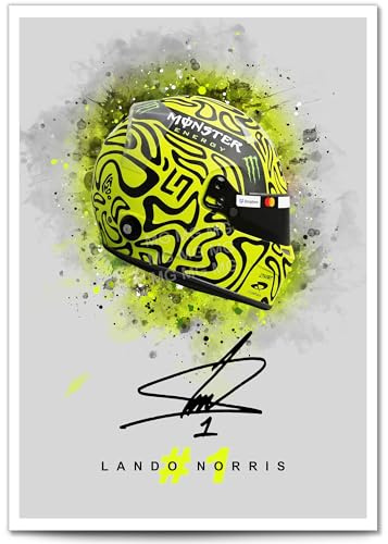 Autogramm von Lando Norris mit Autogramm, signiertes Foto, F1-Legende, Helm-Poster, gerahmt, Geschenk, nur A4-Poster