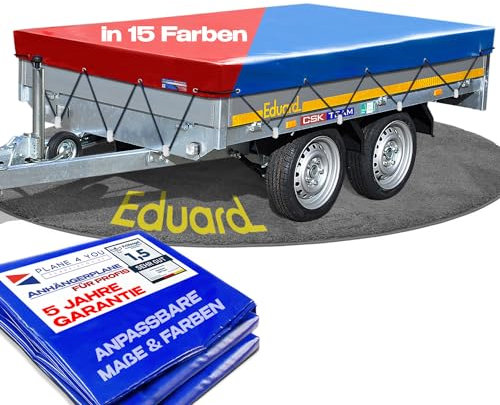 Hochwertige Eduard Anhängerplane - 256 x 150 cm Innenmaß - Anhänger Plane Anthrazit Hochglanzlackiert - Flachplane PKW-Anhänger - wasserdichte PVC Abdeckplane mit Anhänger Zubehör