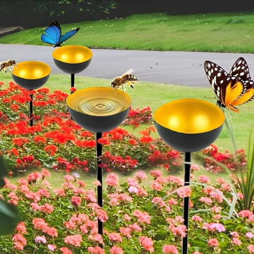 Bee Waterer | Freestanding Birdbaths Bowl Outdoor | Garden Bird Bath Bird Feeder Bowl | Bee Water Feeder with Metal Stakes | Elegant Metal Garden Sculpture Stakes Decor, Enhances Yard Aesthetics