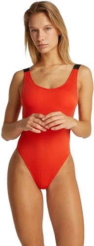 Calvin Klein Damen Badeanzug Scoop Back One Piece mit Logoträgern, Rot (Flaming Chili), M