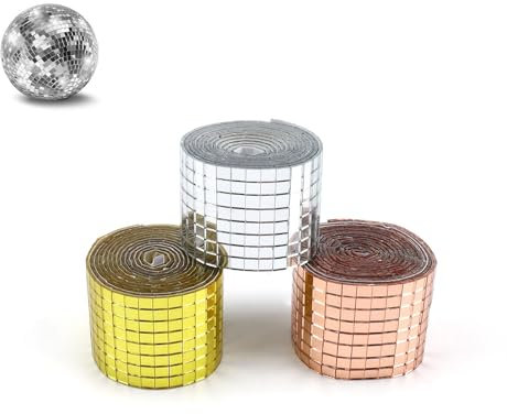 SRJQXH 3 Stück Mosaikfliesen Matte Kann Geschnitten Werden (4 x 120 cm), Glas Spiegel Mosaik Selbstklebend 3 Farben, Reflektiert Licht, für Heimwerken, Basteln, Dekorationen