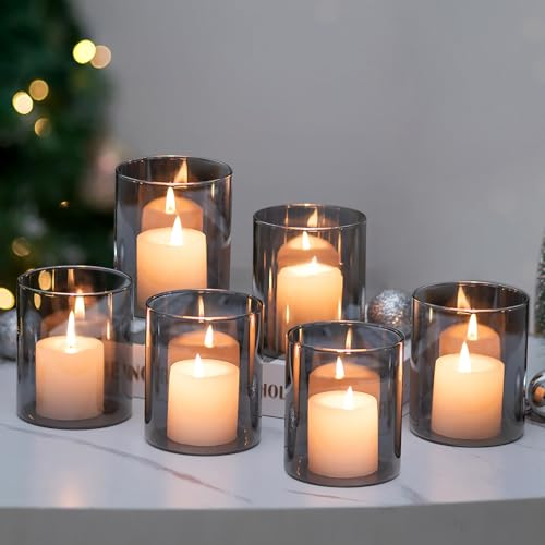 Windlicht Glas Outdoor Kerzengläser Tischdeko: Hewory 6 Stück Schwarz Windlichter Für Wohnzimmer Modern Tisch Deko Kerzenhalter Glaszylinder für Kerzen