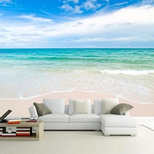 Custom 3D Mural Blue Sea Beach Scenery Photo Wallpaper Living Room Bedroom Bathroom Wallpaper,400cmX280cm