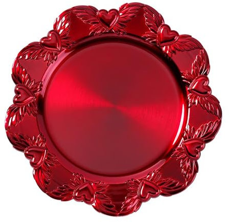 Plato de decoración de 32 cm de plástico con patrón de corazón, cuadros festivos para diferentes ocasiones, decoración de mesa, plato de boda, aniversario, Navidad, decoración navideña, rojo