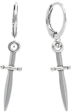 Dolch Ohrringe Silber mit Edelstahl Creolen – Gothic Dark Style Schmuck – Alternatives Statement Geschenk für Damen und Herren