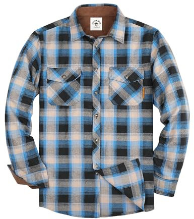 TARAINYA Chemise Flanelle Homme A Carreaux Manches Longues Regular Fit avec Poche Bleu Kaki Noir 2XL