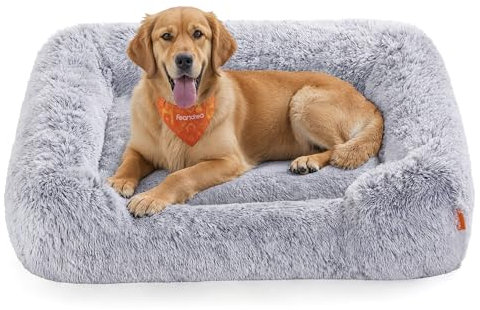 Feandrea Hundebett, Hundekissen, 106 x 75 x 20 cm, Hundekorb, weiche Polsterung, Hundesofa, erhöhte Ränder, Bezug abnehmbar und maschinenwaschbar, rutschfest, Ombré-Grau PGW273G01