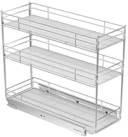 ROOMTEC Pull Out Spice Rack for Narrow Cabinet (7 W X 20½ D),3 Tier Heavy Duty Sliding Spice Cabinet Organization Shelf Racks, Pull Out Shelves Under Cabinet Storage for Kitchen