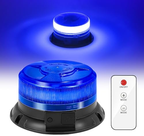 Dinfu Blaulicht Akku mit Fernsteuerung, 12V Rundumleuchte blau batterie led blinklicht magnet blau auto 9 Modes Warnlicht mit Kfz-Ladekabel und USB-Kabel für Auto KFZ LKW Traktor SUV j-eep