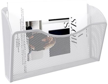 JEBELE Hängender Wandaktenhalter A4 Organizer Wandhalter Aktenablage Zeitschriftenaufbewahrung Dokumentenhalter Wandaktentaschen für Büro und Zuhause,Metall,Weiß