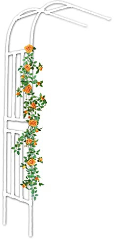 Arco de jardín de metal para plantas trepadoras, color blanco, medio redondo, montado en la pared, pérgola para césped, patio trasero, patio, resistente a la intemperie, 3, 5 x 2, 67 x 0, 5 m
