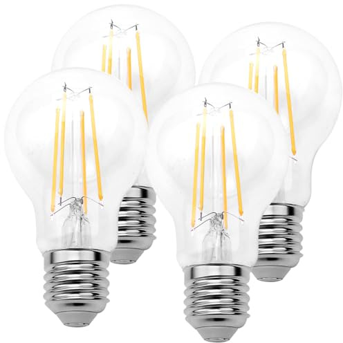 Luminea Glühbirne E27: 4er-Set LED-Filamentlampen, Dämmerungssensor, E27, 8W, 806lm, warmweiß (Glühbirne mit Dämmerungsschalter, LED-Lampen mit Lampenfassung, Garten)
