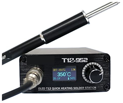 Estación de hierro soldado, T12-952 OLED Estación de soldadura digital T12-M8 Mango de aleación de aluminio con puntas de hierro soldador soldadura electrónica, Integrado profesionalmente(SET5)